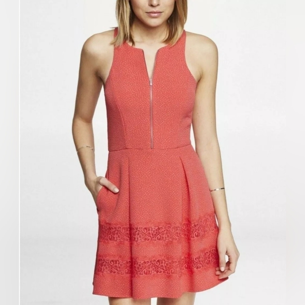 Express Sleeveless Front Zip Mini Dress, Color Coral Size 4